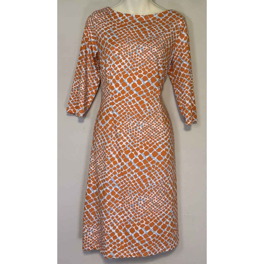 J. McLaughlin Dress Medium Orange White Blue 3/4 Sleeve Stretch Catalina